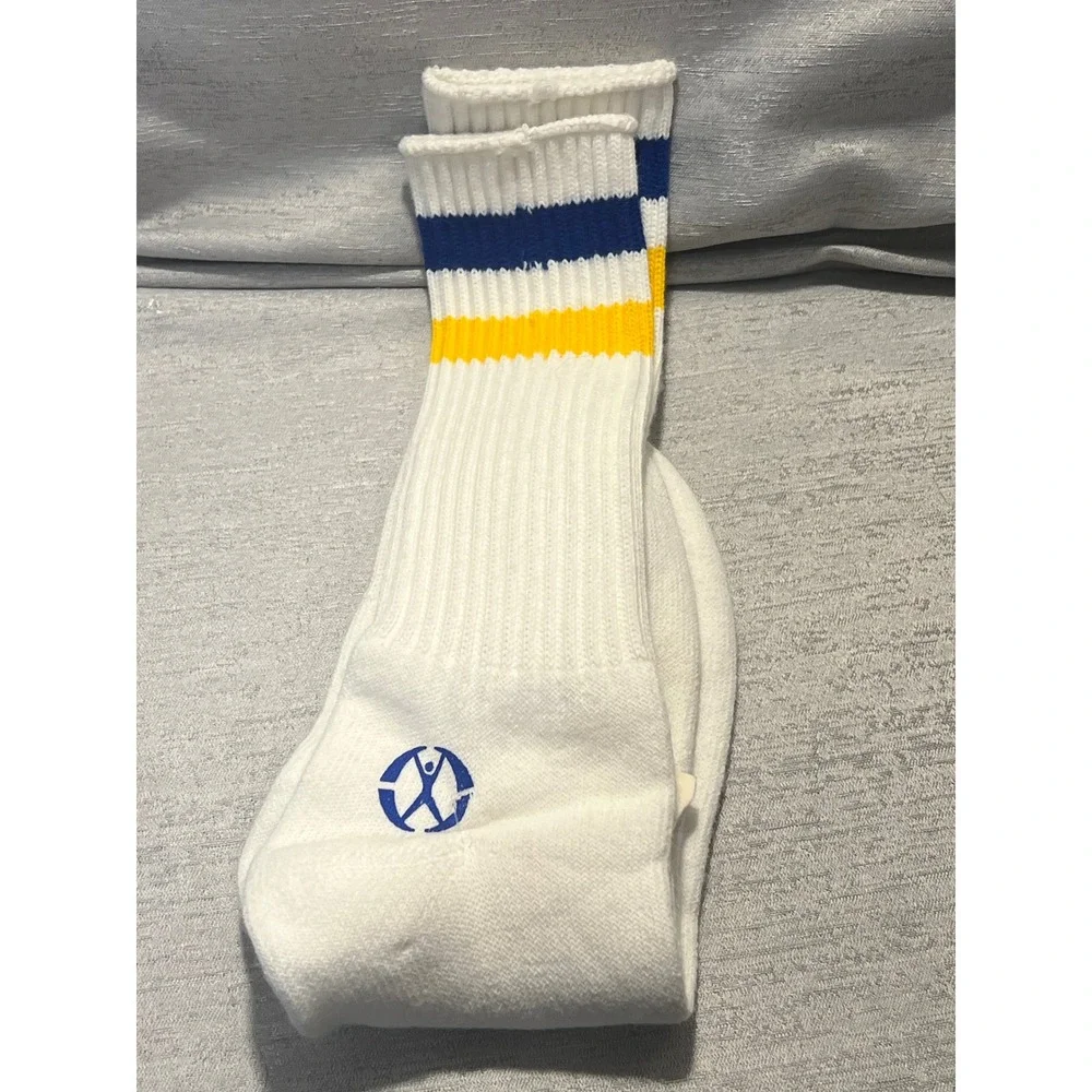 VTG Mens Sport Tube Socks Blue Yellow Stripes Size 10-13 Retro 70s NWT